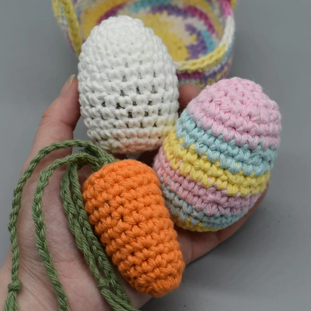 Hand Crafted Crochet Kitty Cat Easter Basket with Three Catnip Toys